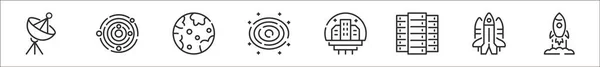 Ensemble Icônes Contour Mince Espace Telles Que Antenne Parabolique Galaxie — Image vectorielle