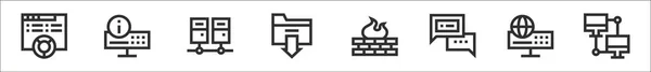 Набір Веб Хостингу Тонких Контурів Піктограм Таких Діаграма Пирога Сервер — стоковий вектор