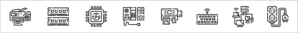 Conjunto Ícones Contorno Fino Hardware Computador Como Impressora Ram Processador —  Vetores de Stock