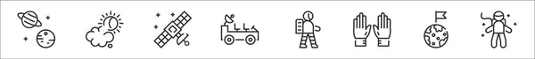 Ensemble Icônes Contour Fin Comme Planète Soleil Satellite Rover Lunaire — Image vectorielle