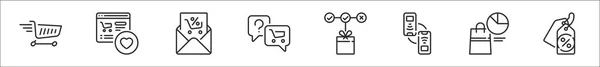 一套8个网上购物瘦图标 如购物车 浏览器 数据传输 购物袋 标签等 — 图库矢量图片