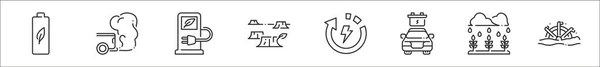 Jeu Sauver Monde Icônes Contour Mince Tels Que Énergie Pollution — Image vectorielle
