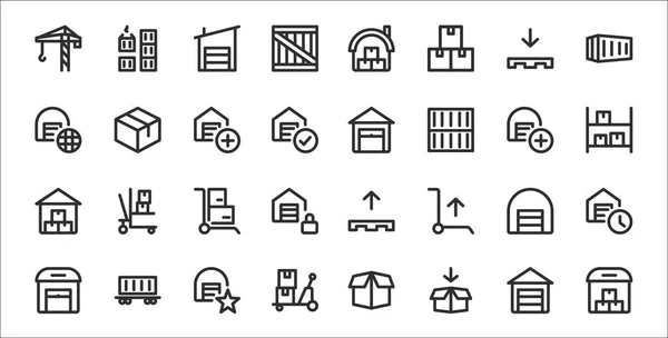 Ensemble Icônes Contour Mince Entrepôt Telles Que Entrepôt Boîte Ouverte Graphismes Vectoriels