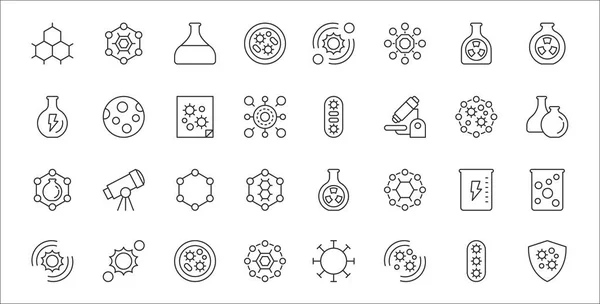 Satz Von Wissenschaftlichen Dünnen Umrissen Symbole Wie Immunsystem Photosynthese Wissenschaft lizenzfreie Stockvektoren