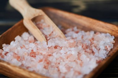 coarse Himalayan salt macro photo