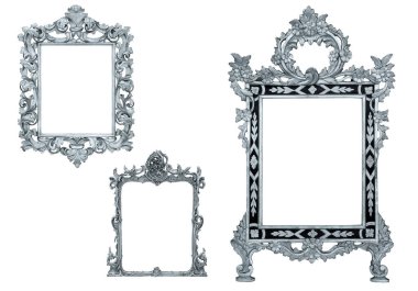 Beyaz arkaplanda izole edilmiş antik resim çerçevesi