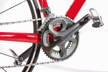Bicycle Concept. Crankset With New Chain. Against White.
