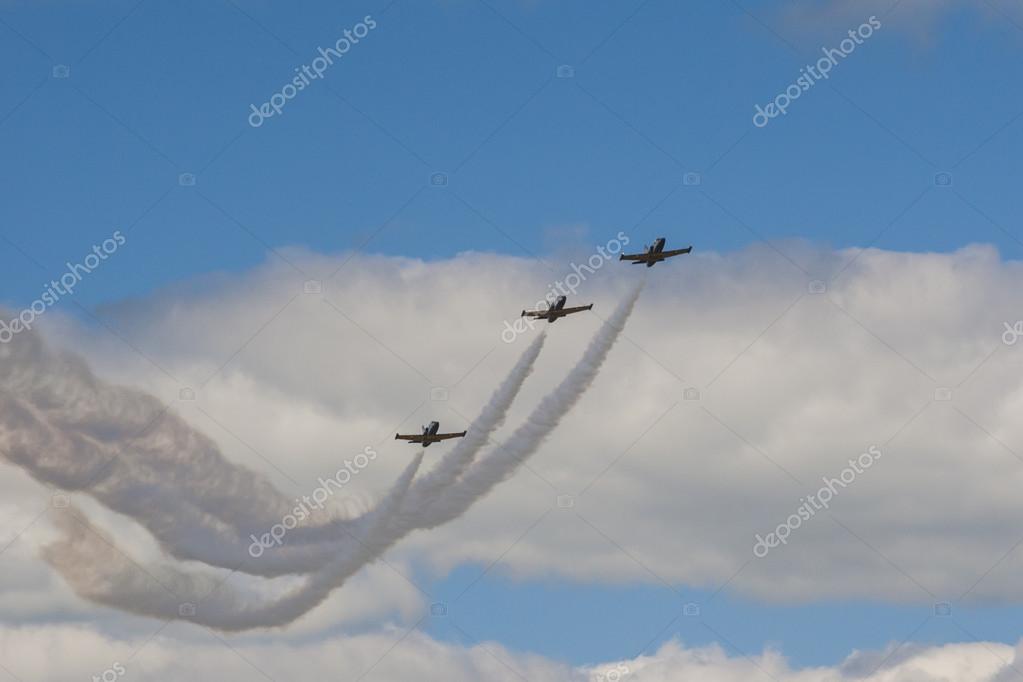 Acrobatic Stunt Plane RUS of Aero L159 ALCA on Air During Aviation