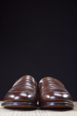 Mens ayakkabı kavramları. Penny loafer'lar ayakkabı çifti kahverengi Modern buzağı deri kahverengi