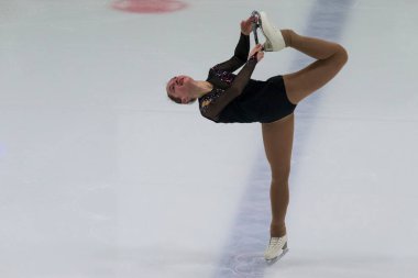 Minsk, Belarus 1 Kasım 2020 - Beyaz Rusya 'dan Profesyonel Kadın Artistik Patinaj Aleksandra Chepeleva 1 Kasım 2020' de Beyaz Rusya 'nın Minsk kentinde Bayanlar Kıdemli Buz Yıldızı Şampiyonası Serbest Patinaj Programını gerçekleştirdi.