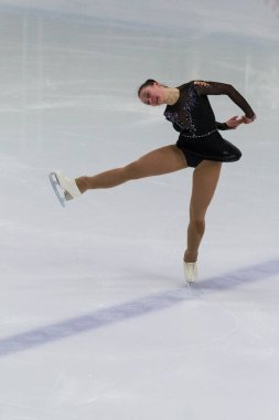 Minsk, Belarus 1 Kasım 2020 - Beyaz Rusya 'dan Profesyonel Kadın Artistik Patinaj Aleksandra Chepeleva 1 Kasım 2020' de Beyaz Rusya 'nın Minsk kentinde Bayanlar Kıdemli Buz Yıldızı Şampiyonası Serbest Patinaj Programını gerçekleştirdi.