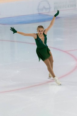 Minsk, Belarus 1 Kasım 2020 - Ermenistan 'dan Profesyonel Kadın Artistik Patinajcı Valeriia Sidorova 1 Kasım 2020' de Beyaz Rusya 'nın Minsk kentinde Bayanlar Buz Yıldızı Şampiyonası' nda Kıdemli Serbest Patinaj Programını gerçekleştirdi.