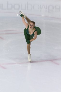 Minsk, Belarus 1 Kasım 2020 - Ermenistan 'dan Profesyonel Kadın Artistik Patinajcı Valeriia Sidorova 1 Kasım 2020' de Beyaz Rusya 'nın Minsk kentinde Bayanlar Buz Yıldızı Şampiyonası' nda Kıdemli Serbest Patinaj Programını gerçekleştirdi.