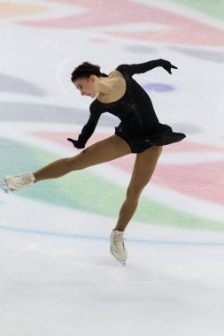 Minsk, Belarus 1 Kasım 2020 - Estonya 'dan Profesyonel Kadın Artistik Patinajcı Kristina Skuleta-Gromova 1 Kasım 2020' de Beyaz Rusya 'nın Minsk kentinde Bayanlar Kıdemli Buz Yıldızı Şampiyonası' nda Serbest Patinaj Programı düzenledi.