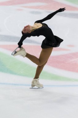 Minsk, Belarus 1 Kasım 2020 - Estonya 'dan Profesyonel Kadın Artistik Patinajcı Kristina Skuleta-Gromova 1 Kasım 2020' de Beyaz Rusya 'nın Minsk kentinde Bayanlar Kıdemli Buz Yıldızı Şampiyonası' nda Serbest Patinaj Programı düzenledi.