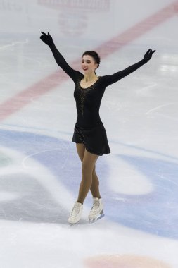 Minsk, Belarus 1 Kasım 2020 - Estonya 'dan Profesyonel Kadın Artistik Patinajcı Kristina Skuleta-Gromova 1 Kasım 2020' de Beyaz Rusya 'nın Minsk kentinde Bayanlar Kıdemli Buz Yıldızı Şampiyonası' nda Serbest Patinaj Programı düzenledi.
