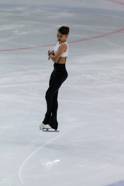 Minsk, Belarus 1 Kasım 2020 - Rusya Federasyonu 'ndan Profesyonel Kadın Artistik Patinaj Sofya Samodurova 1 Kasım 2020' de Beyaz Rusya 'nın Minsk kentinde Bayanlar Buz Yıldızı Şampiyonası' nda Kıdemli Serbest Patinaj Programı düzenledi
