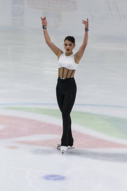 Minsk, Belarus 1 Kasım 2020 - Rusya Federasyonu 'ndan Profesyonel Kadın Artistik Patinaj Sofya Samodurova 1 Kasım 2020' de Beyaz Rusya 'nın Minsk kentinde Bayanlar Buz Yıldızı Şampiyonası' nda Kıdemli Serbest Patinaj Programı düzenledi