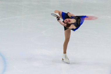 Minsk, Belarus 1 Kasım 2020 - Rusya Federasyonu 'ndan Profesyonel Kadın Artistik Patinajcı Anastasiia Guliakova 1 Kasım 2020' de Beyaz Rusya 'nın Minsk kentinde Bayanlar Buz Yıldızı Şampiyonası' nda Kıdemli Serbest Patinaj Programını gerçekleştirdi.