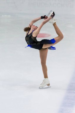 Minsk, Belarus 1 Kasım 2020 - Rusya Federasyonu 'ndan Profesyonel Kadın Artistik Patinajcı Anastasiia Guliakova 1 Kasım 2020' de Beyaz Rusya 'nın Minsk kentinde Bayanlar Buz Yıldızı Şampiyonası' nda Kıdemli Serbest Patinaj Programını gerçekleştirdi.