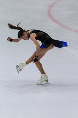 Minsk, Belarus 1 Kasım 2020 - Rusya Federasyonu 'ndan Profesyonel Kadın Artistik Patinajcı Anastasiia Guliakova 1 Kasım 2020' de Beyaz Rusya 'nın Minsk kentinde Bayanlar Buz Yıldızı Şampiyonası' nda Kıdemli Serbest Patinaj Programını gerçekleştirdi.