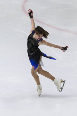 Minsk, Belarus 1 Kasım 2020 - Rusya Federasyonu 'ndan Profesyonel Kadın Artistik Patinajcı Anastasiia Guliakova 1 Kasım 2020' de Beyaz Rusya 'nın Minsk kentinde Bayanlar Buz Yıldızı Şampiyonası' nda Kıdemli Serbest Patinaj Programını gerçekleştirdi.
