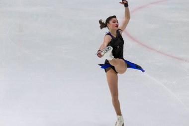 Minsk, Belarus 1 Kasım 2020 - Rusya Federasyonu 'ndan Profesyonel Kadın Artistik Patinajcı Anastasiia Guliakova 1 Kasım 2020' de Beyaz Rusya 'nın Minsk kentinde Bayanlar Buz Yıldızı Şampiyonası' nda Kıdemli Serbest Patinaj Programını gerçekleştirdi.