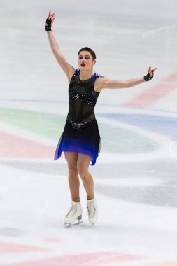 Minsk, Belarus 1 Kasım 2020 - Rusya Federasyonu 'ndan Profesyonel Kadın Artistik Patinajcı Anastasiia Guliakova 1 Kasım 2020' de Beyaz Rusya 'nın Minsk kentinde Bayanlar Buz Yıldızı Şampiyonası' nda Kıdemli Serbest Patinaj Programını gerçekleştirdi.