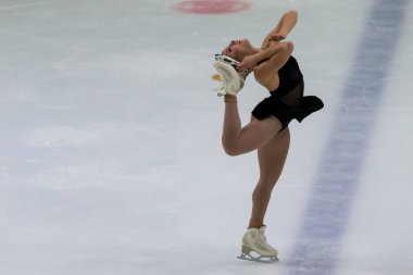 Minsk, Belarus 1 Kasım 2020 - Kıbrıslı Profesyonel Kadın Artistik Patinajcı Emilea Zingas, 1 Kasım 2020 'de Beyaz Rusya' nın Minsk kentinde Kıdemli Buz Yıldızı Şampiyonası 'nda Bayanlar Serbest Patinaj Programını gerçekleştirdi