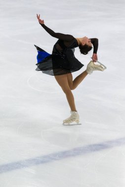 Minsk, Belarus 1 Kasım 2020 - İsrailli Profesyonel Kadın Artistik Patinajcı Alina Iushchenkova 1 Kasım 2020 'de Beyaz Rusya' nın Minsk kentinde Bayanlar Buz Yıldızı Şampiyonası 'nda Kıdemli Serbest Patinaj Programını gerçekleştirdi.