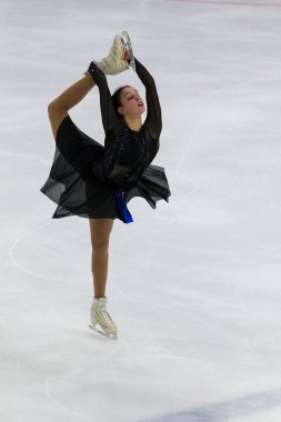 Minsk, Belarus 1 Kasım 2020 - İsrailli Profesyonel Kadın Artistik Patinajcı Alina Iushchenkova 1 Kasım 2020 'de Beyaz Rusya' nın Minsk kentinde Bayanlar Buz Yıldızı Şampiyonası 'nda Kıdemli Serbest Patinaj Programını gerçekleştirdi.