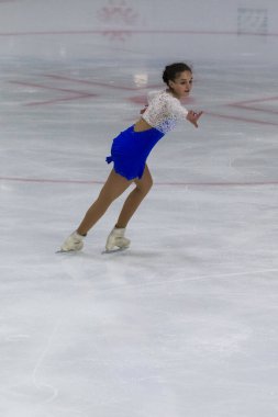 Minsk, Belarus 1 Kasım 2020, İsrailli Profesyonel Kadın Artistik Patinaj Viktoria Iushchenkova 1 Kasım 2020 'de Beyaz Rusya' nın Minsk kentinde Kıdemli Buz Yıldızı Şampiyonası 'nda Bayanlar Serbest Patinaj Programı düzenledi.