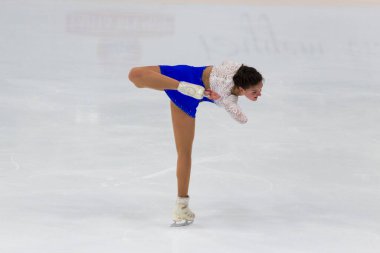 Minsk, Belarus 1 Kasım 2020, İsrailli Profesyonel Kadın Artistik Patinaj Viktoria Iushchenkova 1 Kasım 2020 'de Beyaz Rusya' nın Minsk kentinde Kıdemli Buz Yıldızı Şampiyonası 'nda Bayanlar Serbest Patinaj Programı düzenledi.