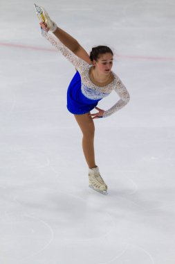 Minsk, Belarus 1 Kasım 2020, İsrailli Profesyonel Kadın Artistik Patinaj Viktoria Iushchenkova 1 Kasım 2020 'de Beyaz Rusya' nın Minsk kentinde Kıdemli Buz Yıldızı Şampiyonası 'nda Bayanlar Serbest Patinaj Programı düzenledi.