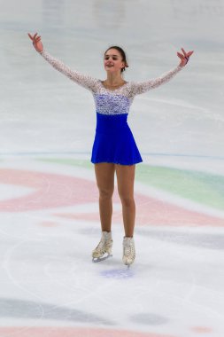 Minsk, Belarus 1 Kasım 2020, İsrailli Profesyonel Kadın Artistik Patinaj Viktoria Iushchenkova 1 Kasım 2020 'de Beyaz Rusya' nın Minsk kentinde Kıdemli Buz Yıldızı Şampiyonası 'nda Bayanlar Serbest Patinaj Programı düzenledi.