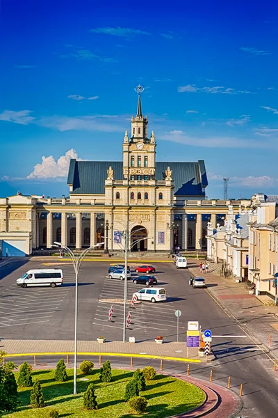 Belarus Travel Ideas. Station Building and Square at Brest Central Railway Station. Vertical  Image