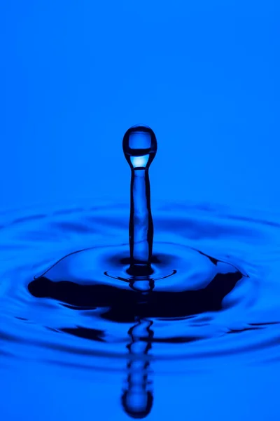 Abstract Macro Shot of Round Water Splash With Long Stem Falling With Water Ripples. Vertical image