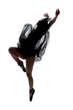 Beyaz Arkaplan 'a Karşı Değişik Pozlar İçinde Dans Eden Kadın Bale Dansçısı ve Uçan Elbise Pozu. Dikey Çekim