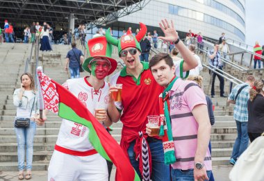 Minsk-Belarus, 20 Mayıs: Hokey hayranları içinde eğlenceli Prio sahip Minsk