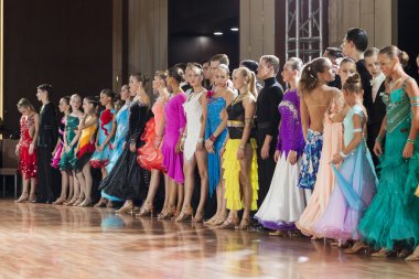Minsk,Belarus, September 26, 2015: Dance couples standing prior to the awarding ceremony