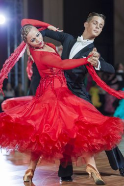 Minsk, Belarus,September 26, 2015: Krupskiy Vladislav and Hatyushina Aleksandra Perform Youth Standard Program