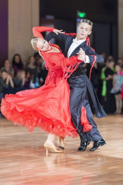 Minsk, Belarus,September 26, 2015: Krupskiy Vladislav and Hatyushina Aleksandra Perform Youth Standard Program