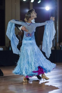 Minsk, Belarus,September 26, 2015: Tirzin Anatoliy and Bugaev Alexa Perform Adult Standard Program