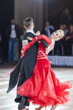 Minsk, Belarus-September 26, 2015:Unidentified Professional Dance couple Performs Adult Standard Program