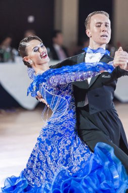 Minsk, Belarus-September 26, 2015:Kaliuzhnyy Vitaly and Kaletnik Vladyslava Perform Youth Standard Program