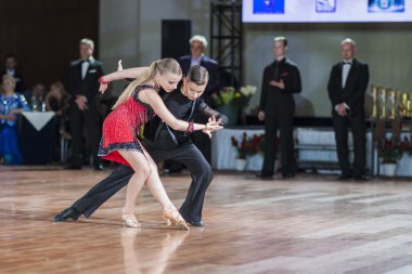 Minsk, Belarus ,September 27, 2015: Professional Italian Couple Perform ProAm Standard Program Dance Challenge on IDSA World Dance Championship Capital Cup Minsk 2015 on September 27, 2015, in Minsk, Belarus