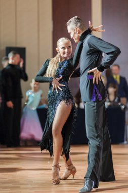 Minsk,Belarus-September 27,2015:Sazin Artem and Sosnovska Valeriia Perform Youth Latin-American Program on III International World Dance Championship Capital Cup Minsk-2015 on September 27,2015,Minsk, Belarus