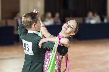 Minsk, Belarus-September 27, 2015: Shvedov Michail and Zelenskaya Anastasiya Perform Juvenile-1 Standard Program on III International IDSA World Dance Championship Capital Cup Minsk- 2015 on September 27, 2015, in Minsk, Belarus