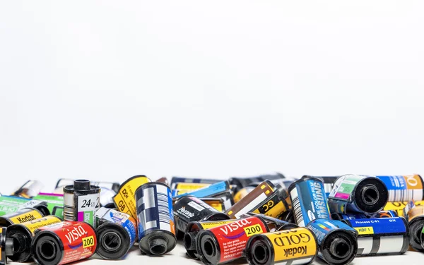 Minsk, Belarus-may 30, 2015: Bulk Variety Of Old Photo Films Cassettes Of Different World Leading Ma