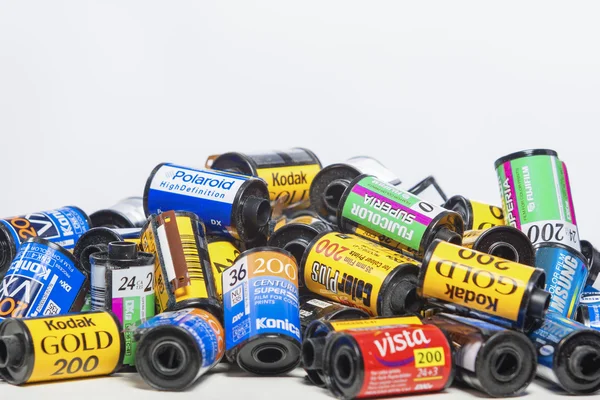 Minsk, Belarus-May 30, 2015: Bulk Variety of Old Photo Films Cassettes